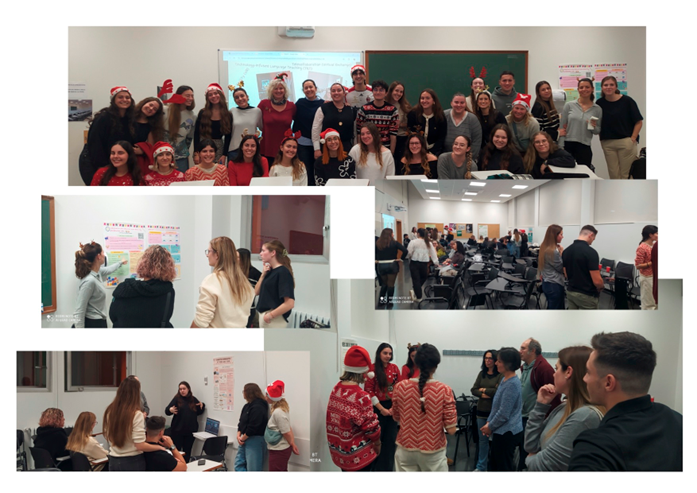    Composició de diferents moments de les sessions de la jornada, on es veuen alumnes i professors