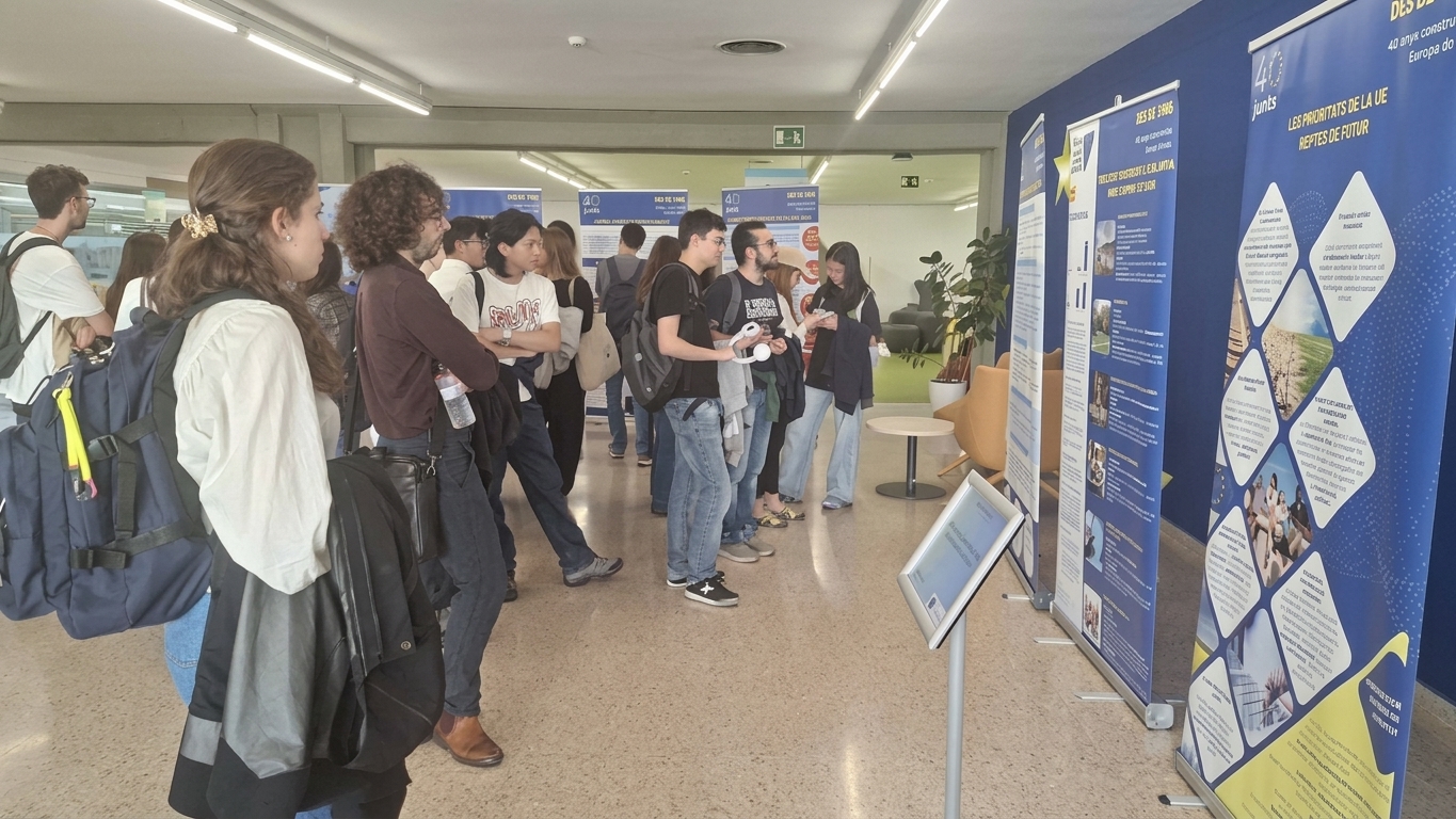 Estudiants del Màster Universitari en Integració Europea durant l’activitat pels 40 anys de l’adhesió d’Espanya a la UE.
