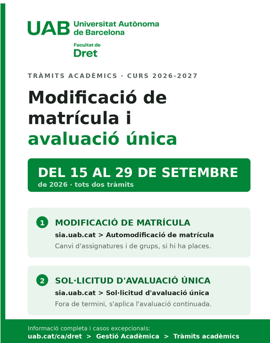 Modificació matrícula i avaluació única