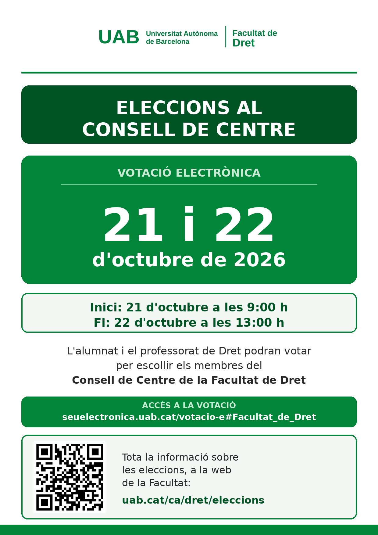 Votació electrònica a les eleccions al Consell de Centre de la Facultat de Dret.