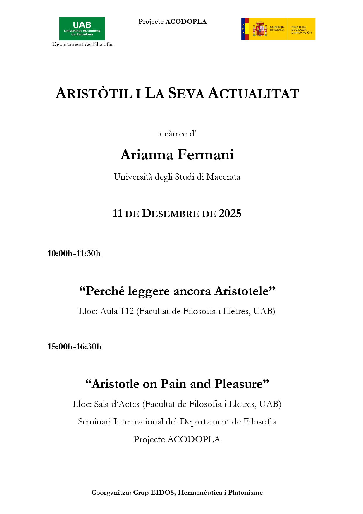 Cartell amb la programació de la sessió