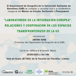 Reprodueix el video Conferència inaugural: Laboratorios de la integración europea. Relaciones y cooperación en los espacios transfronterizos de la UE , a càrrec del Dr. Antoni Durà, Universitat Autònoma de Barcelona.