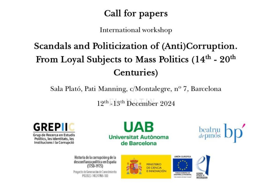 Imatge Call for papers internacional workshop Scandals and politicization of (Anti)Corruption.