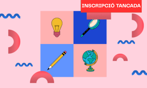 Icones d'una bombeta, una lupa, un llapis i una bola del mon