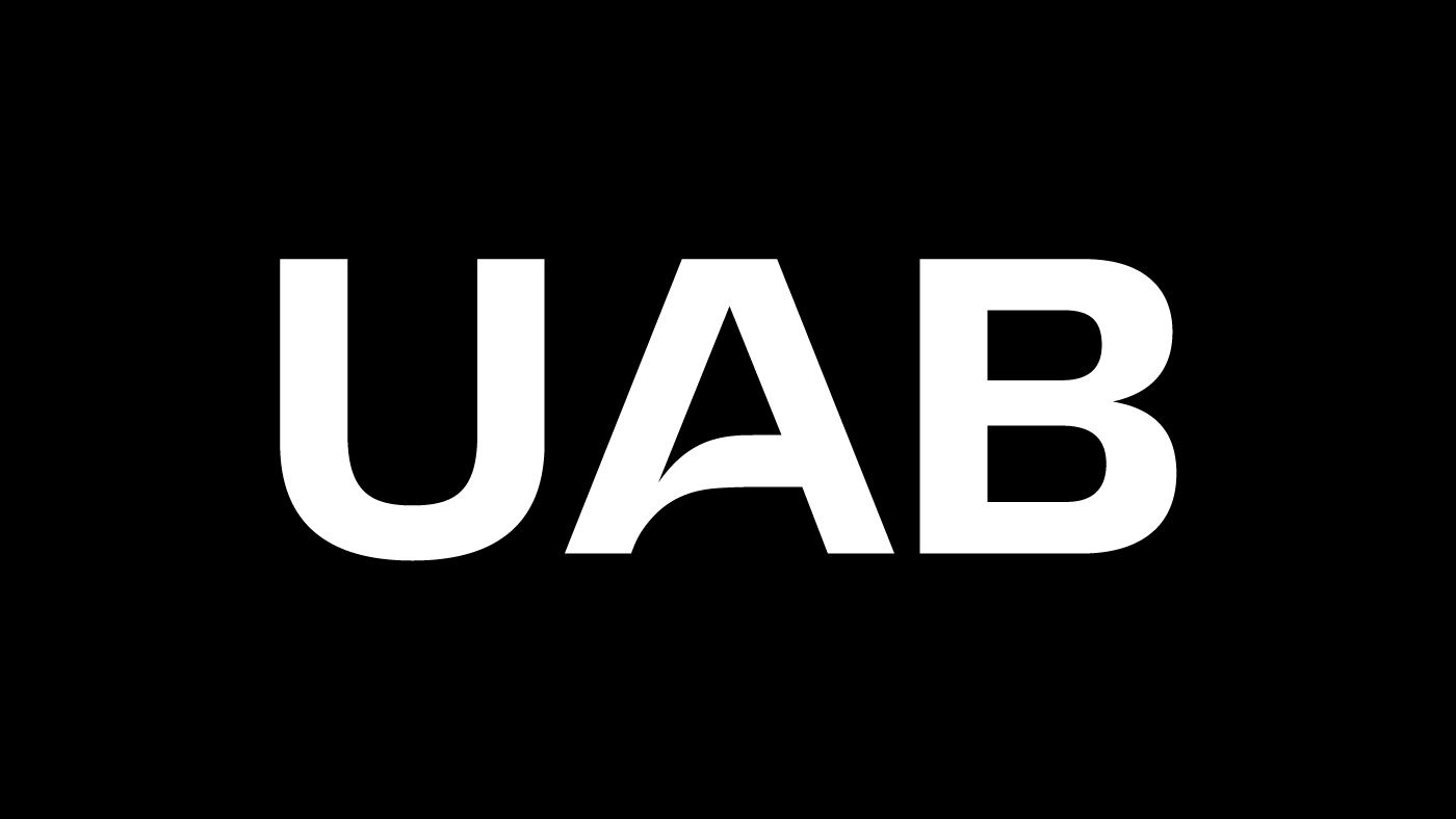 Acrònim UAB en versió negatiu sobre color negre
