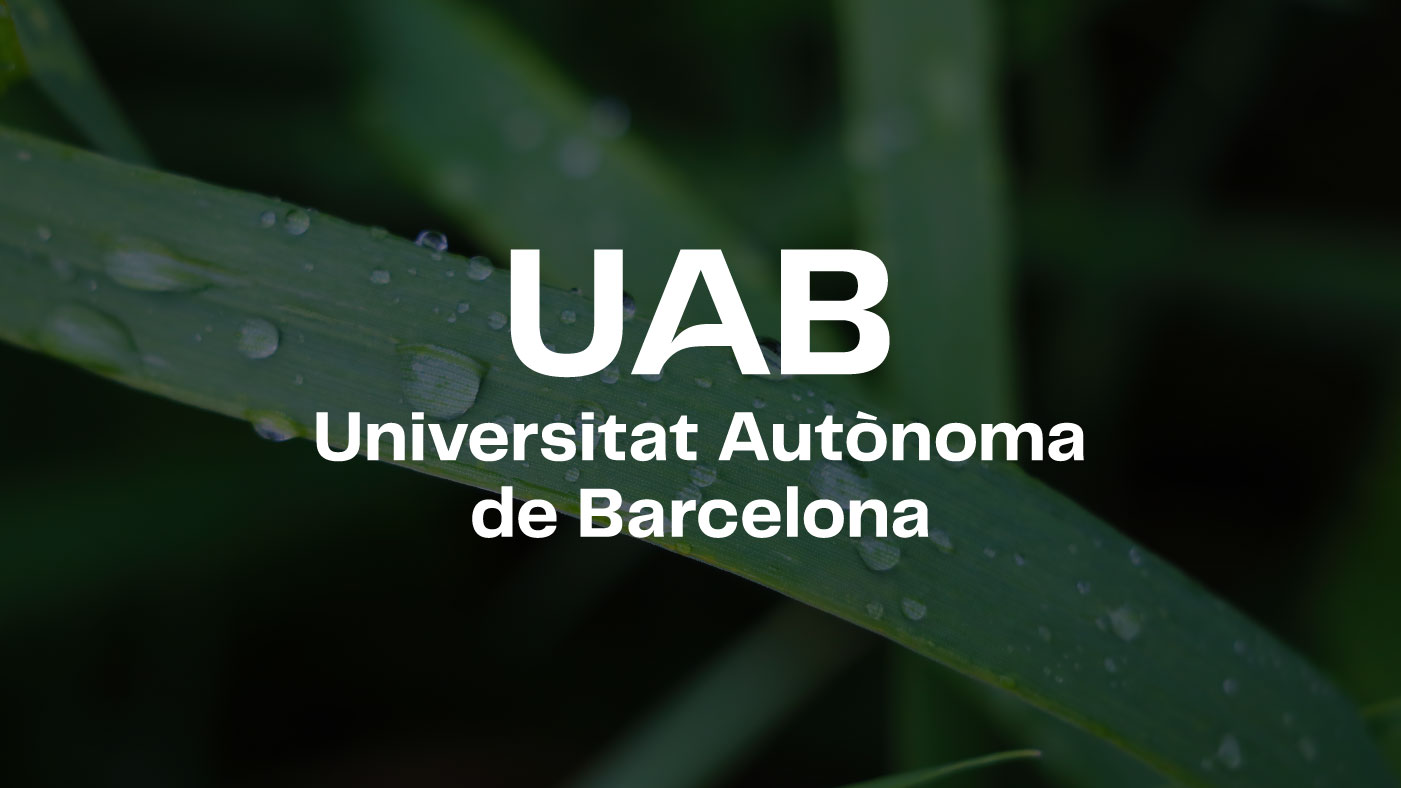 Aplicació del logotip UAB en positiu sobre imatge amb un 80% de saturació.