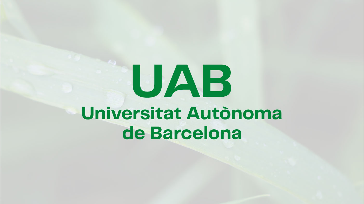Aplicació del logotip UAB en positiu sobre imatge amb un 20% de saturació.