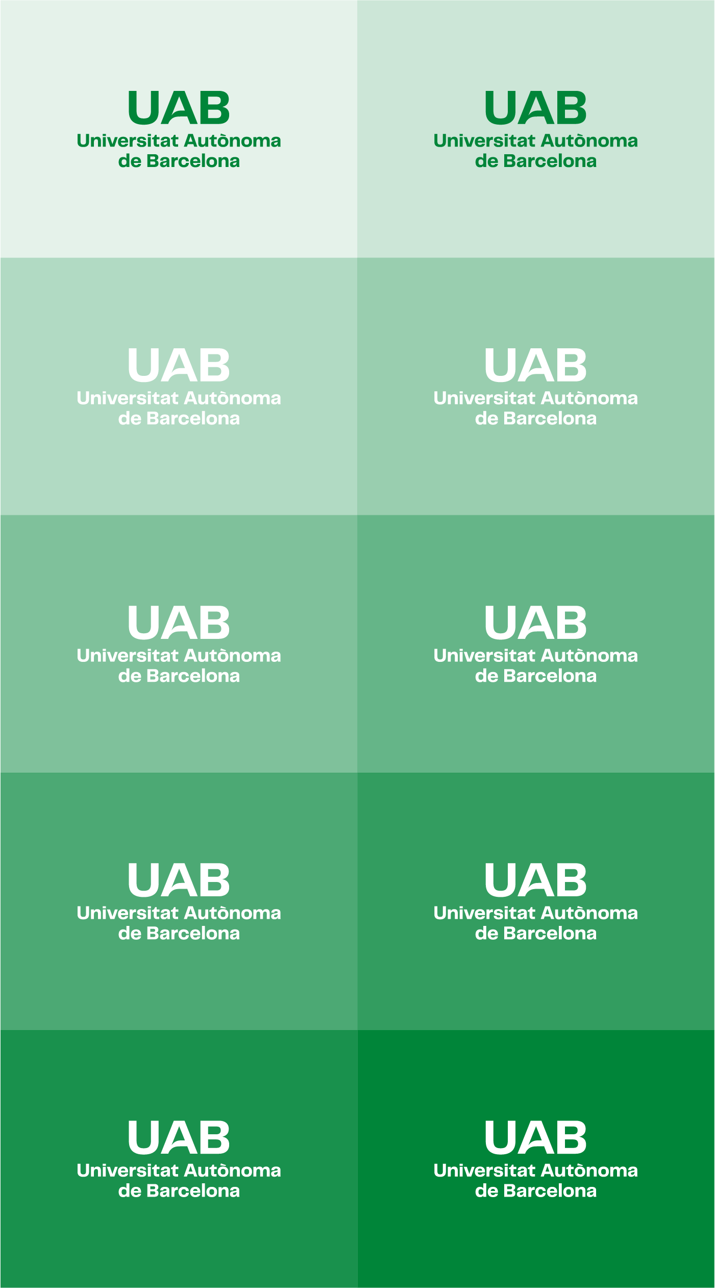 Aplicacions correctes del logotip UAB sobre color corporatiu