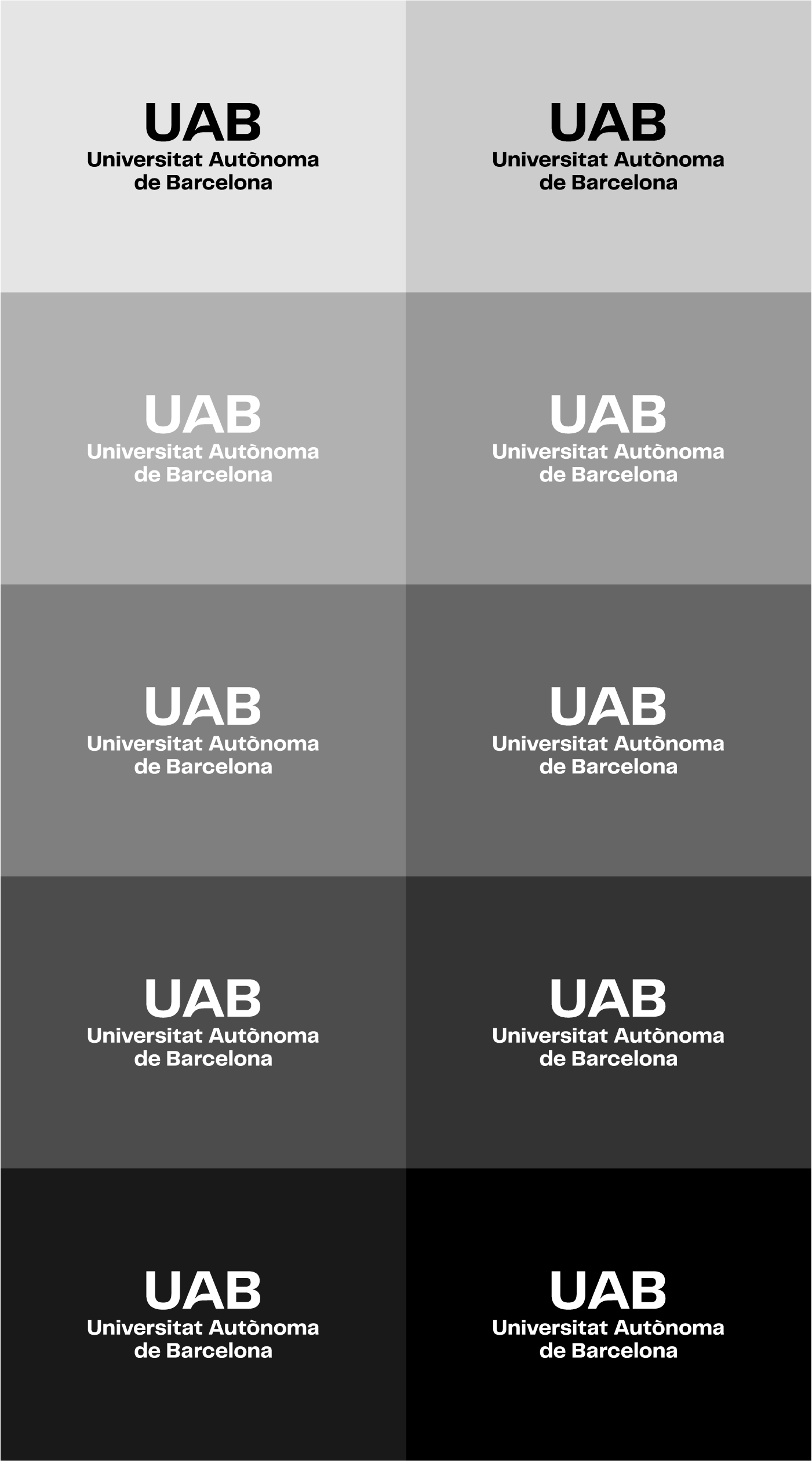 Aplicacions correctes del logotip UAB sobre colors grisos