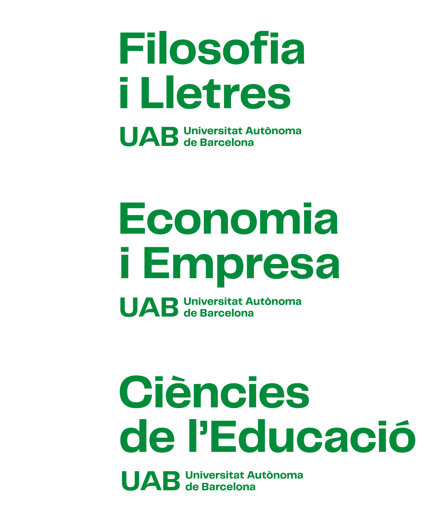 Exemples de construcció de la composició vertical amb versió 3 del logotip UAB amb preferència de submarca