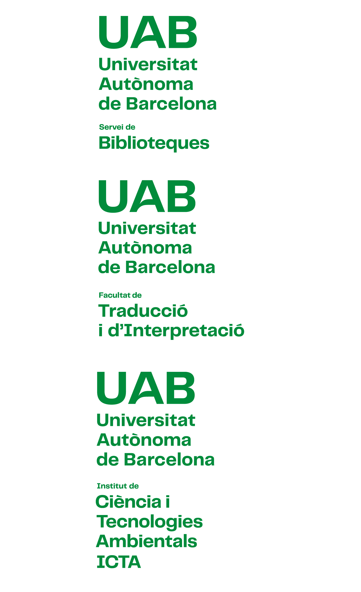 Exemples de construcció de la composició vertical amb versió 5 del logotip UAB