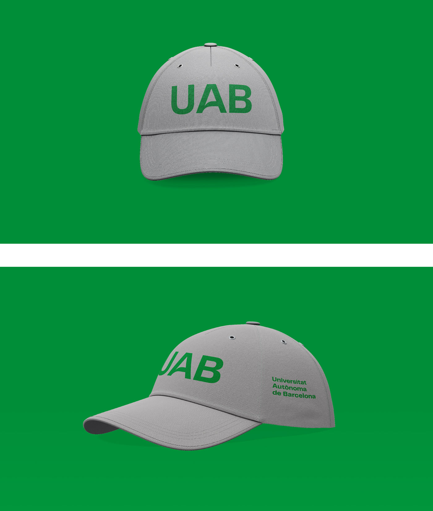 Gorra tinta verda sobre fons gris UAB marxandatge
