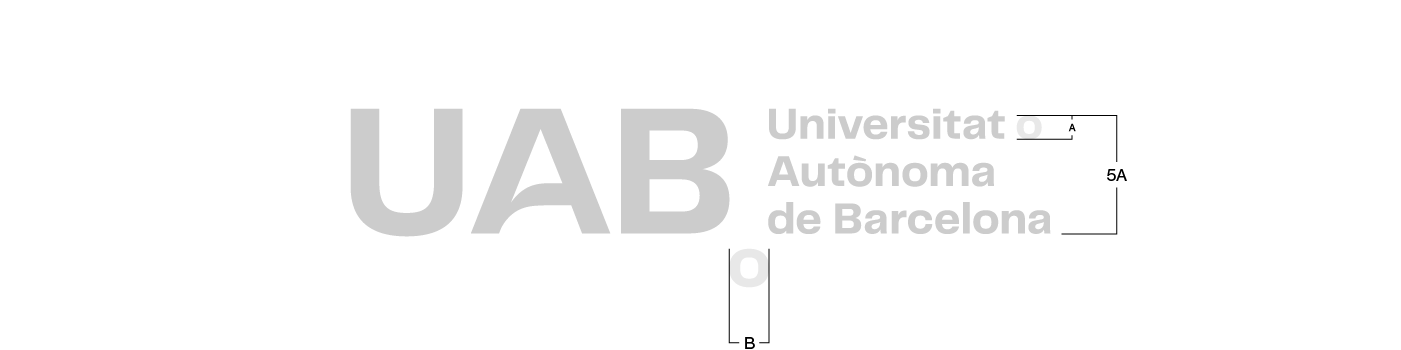 Logotip UAB. Construcció de la composició horitzontal en tres línies amb caixa a l'esquerra.