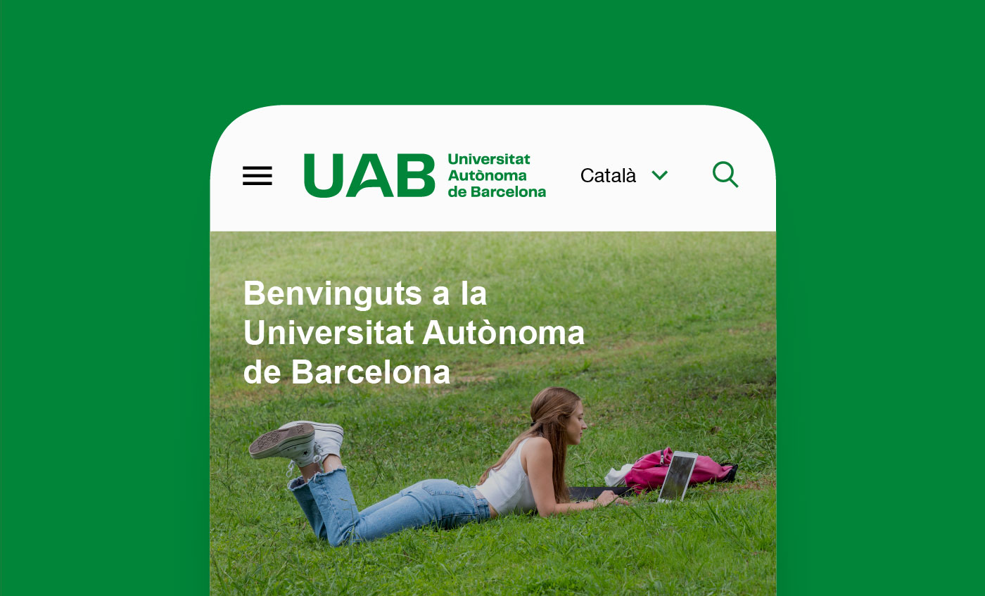 Logotip UAB. Versió 6, exemple capçalera mòbil.