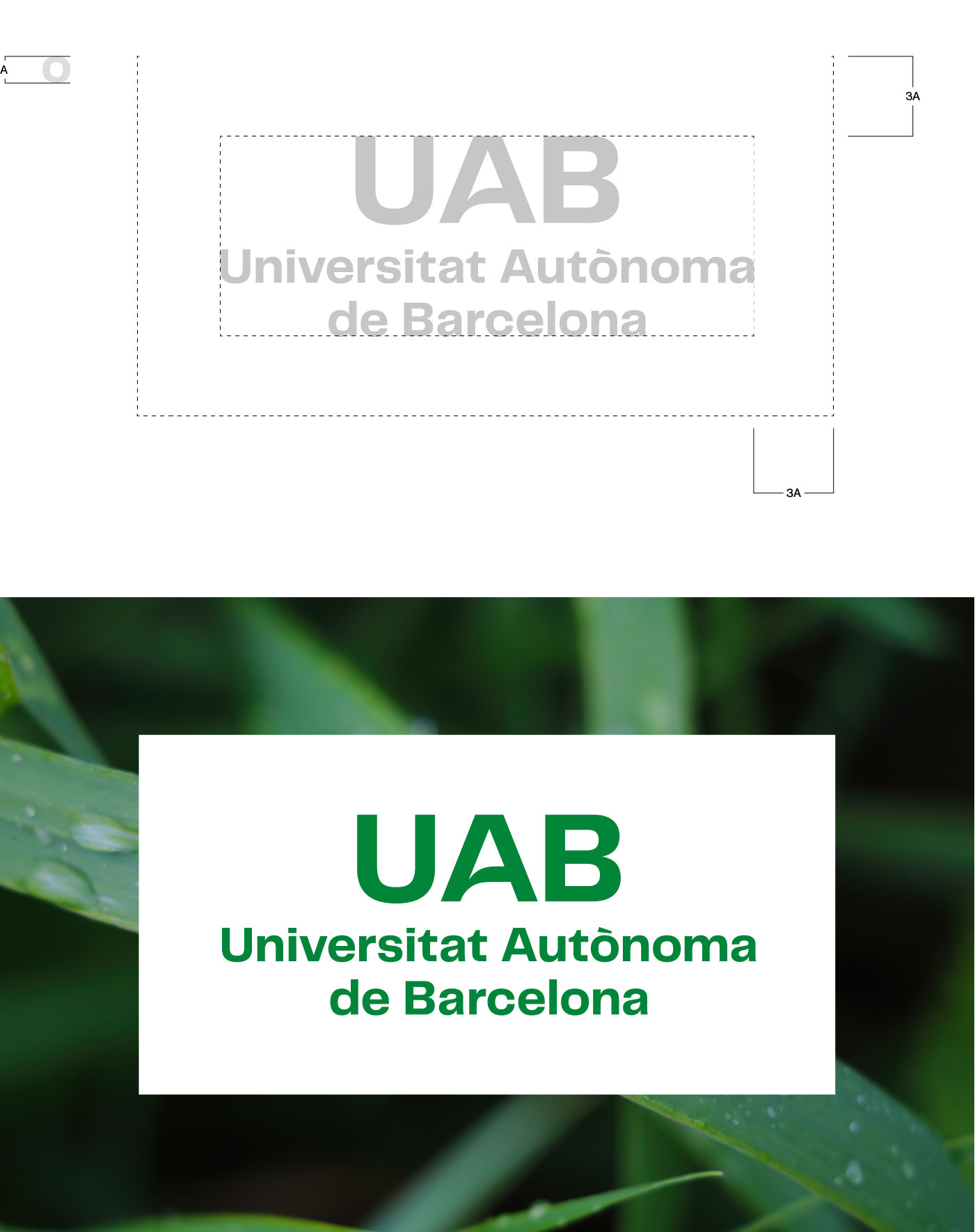 Marges de seguretat i àrea de reserva d'aplicació del logotip UAB.
