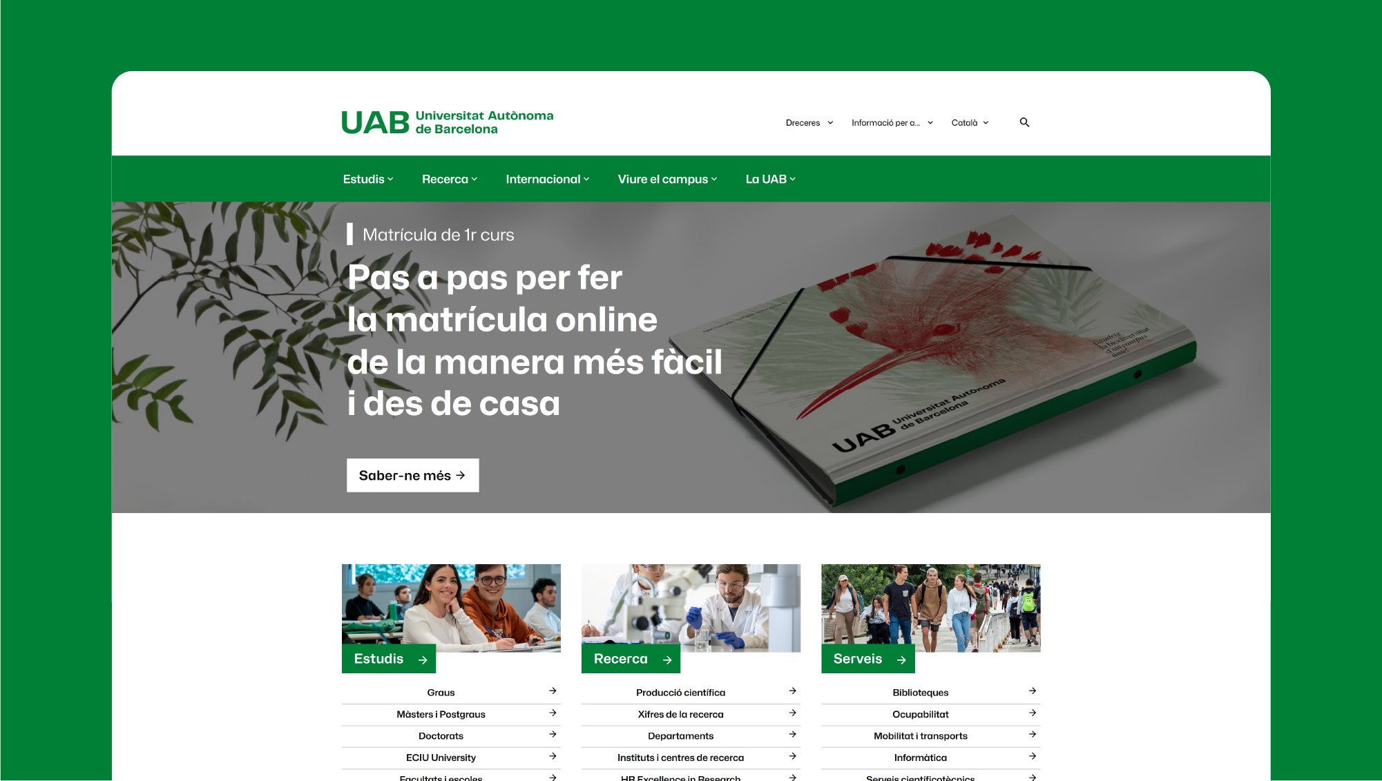 Mostra d'una pàgina web del portal de la UAB
