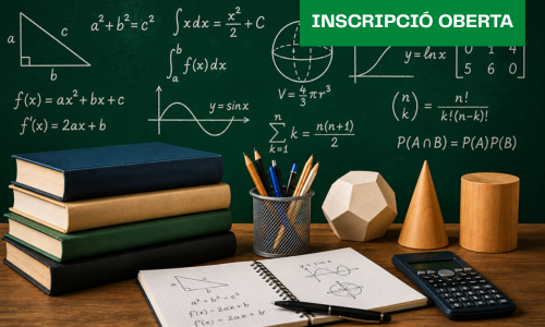 Llibres, apunts i fórmules de matemàtiques que il·lustren una jornada de divulgació matemàtica