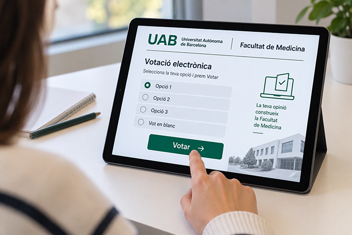 Persona mirant una tablet per fer una votació electrònica