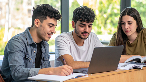 Estudiants consulten el catàleg en línia