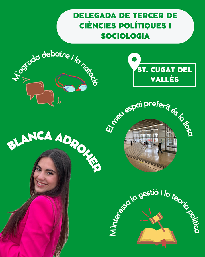 Blanca Adroher, Delegada de tercer de Ciències Polítiques i Sociologia