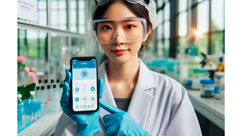 laboratory technician with a smartphone in hand