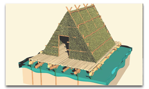 3D model of the virtual reconstruction of a Neolithic house from the village of La Draga, one of the main archaeological sites in the Iberian Peninsula and Europe.
