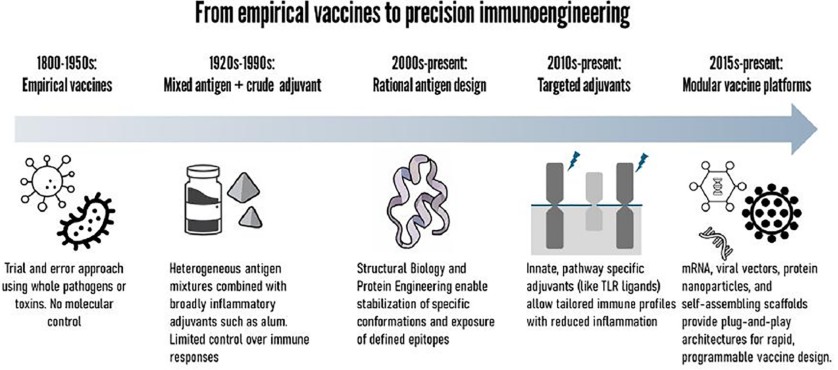 A conceptual timeline illustrating major transitions in vaccinology