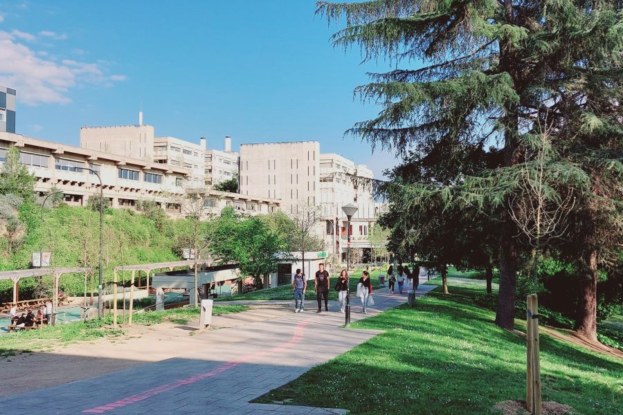 Detail of the central path connecting buildings B and C on the UAB Campus