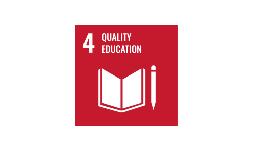 This image represents Goal 4: Quality Education, which focuses on ensuring inclusive, equitable, and quality education for all and promoting lifelong learning opportunities. It aims to improve a