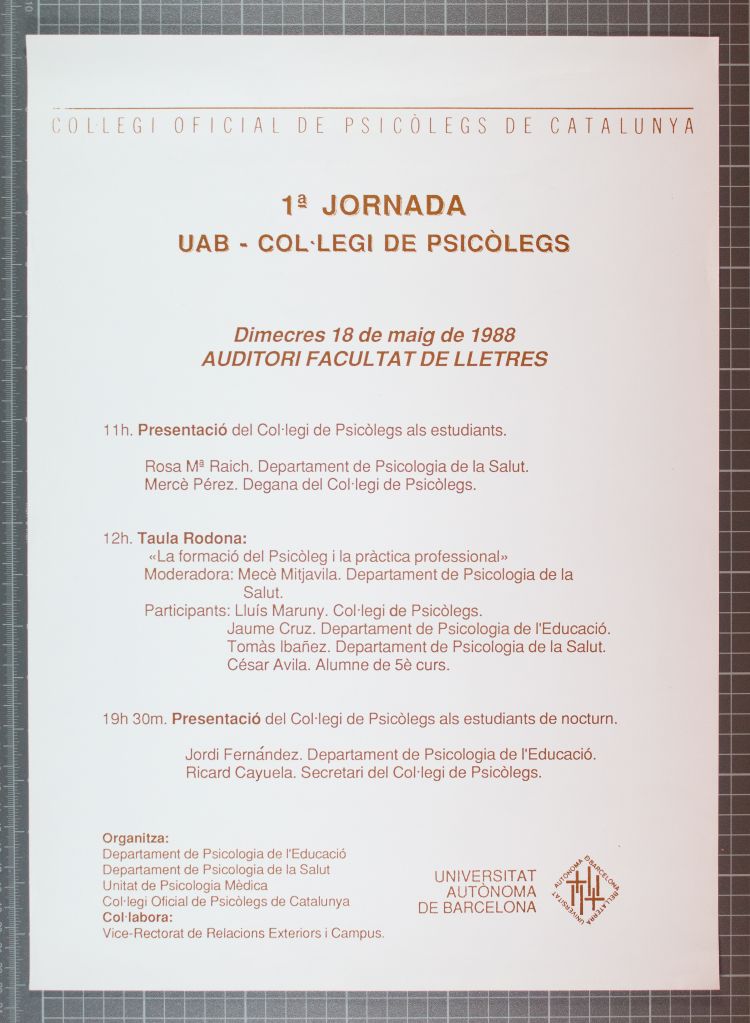 Amplía la imagen  1ª Jornada UAB-Colegio de Psicólogos