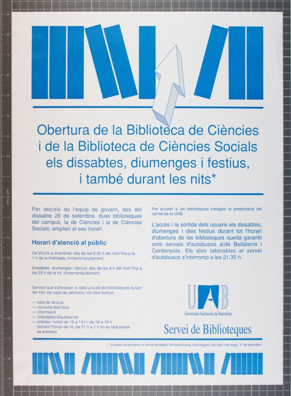 Amplía la imagen  Apertura biblioteca ciencias y de ciencias sociales los sábados, domingos y festivos.