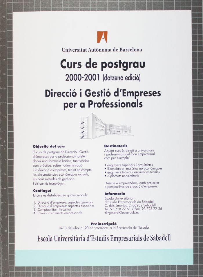 Amplía la imagen  Curso de Posgrado, Dirección y gestión de empresas para Profesionales. E.Uno de estudios Empresariales de Sabadell