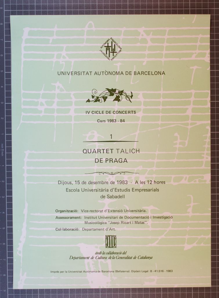 Amplía la imagen IV Ciclo de Conciertos curso 83/84 1 Cuarteto Talich de Praga
