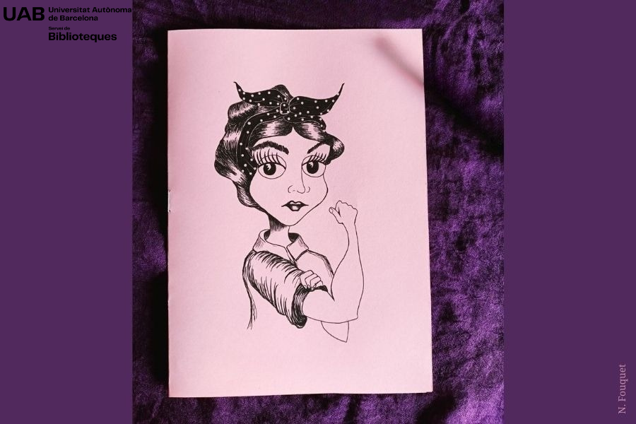 Dibujo de una mujer sobre fondo lila