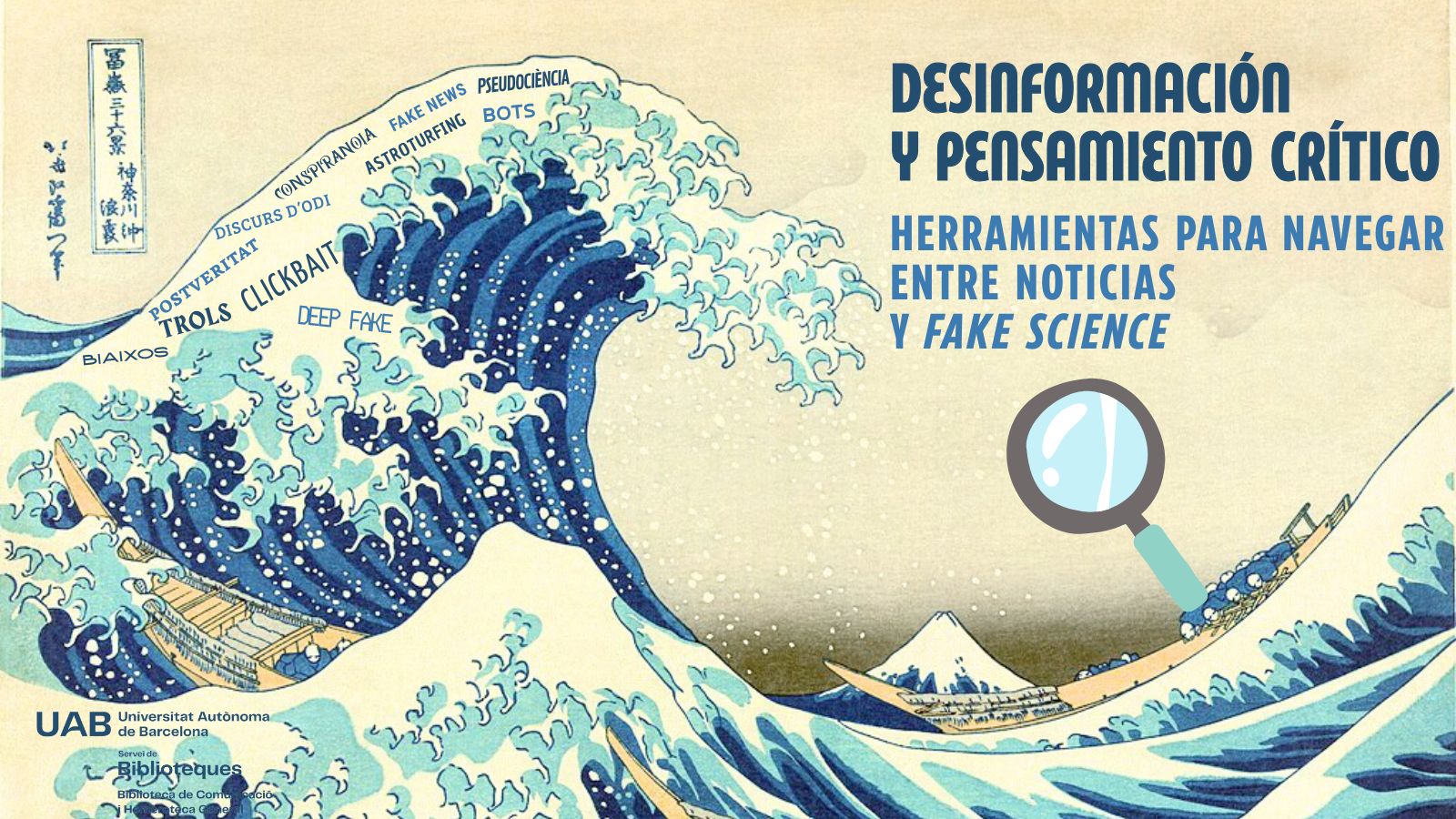 Imagen para promover el taller sobre desinformación en la Biblioteca de Comunicación