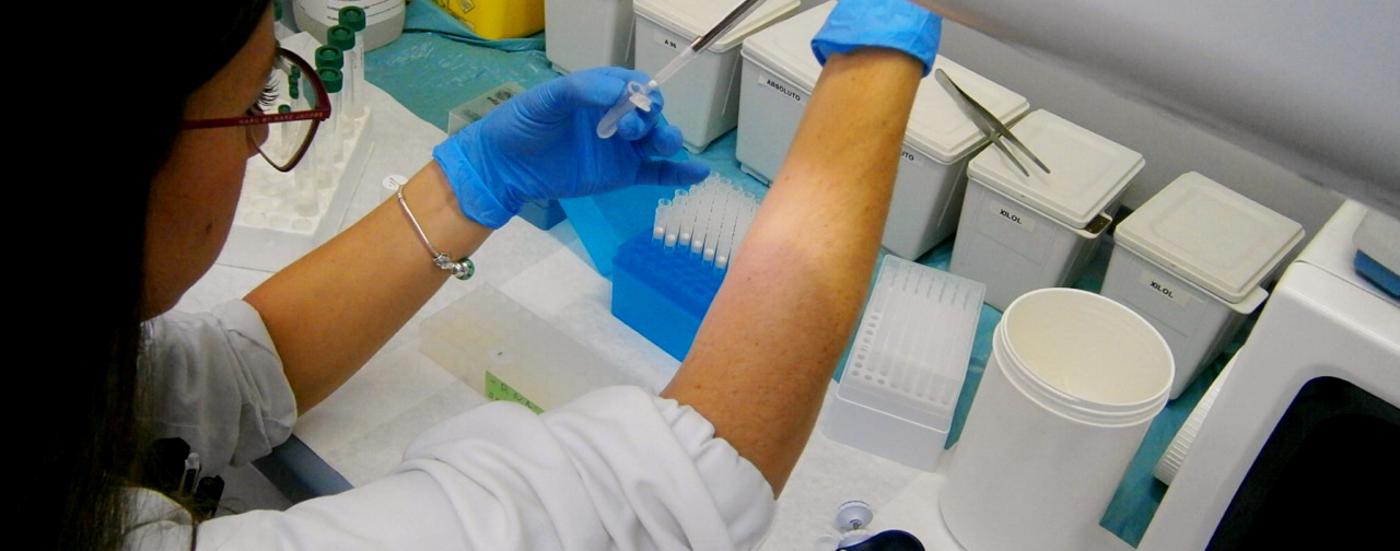  Primer plano de una mujer introduciendo un cuentagotas en un tubo de ensayo de plástico.