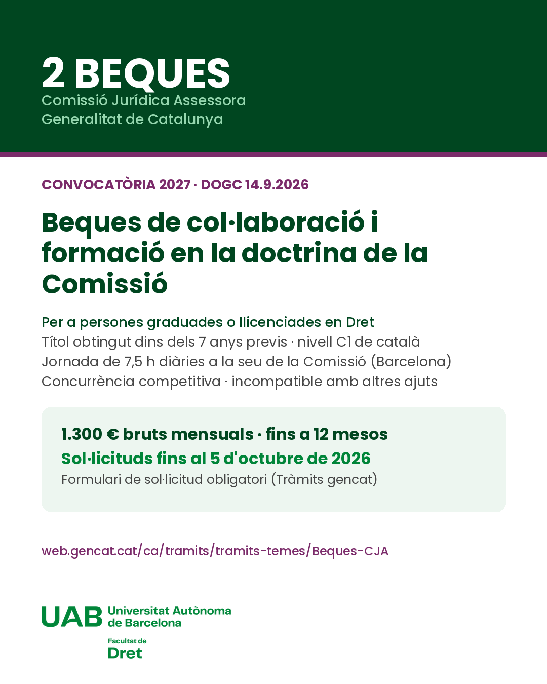 Becas colaboración Comissió Jurídica Assessora