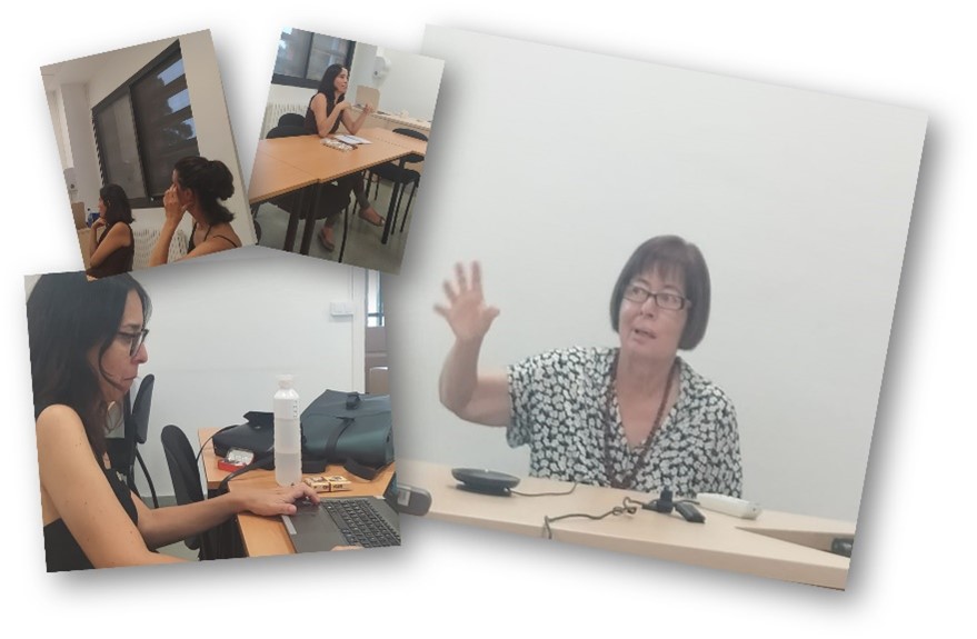  Composición de tres fotografías donde se ve a la doctora Vincenza Tudini i alumnas asistentes al curso
