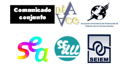      Logotipos de les asociacines que firman la petición: Didactica de la Lengua y la Literatura, Matemáticas, Expresión Plástica, Ciencias Experimentales y Ciencias Sociales