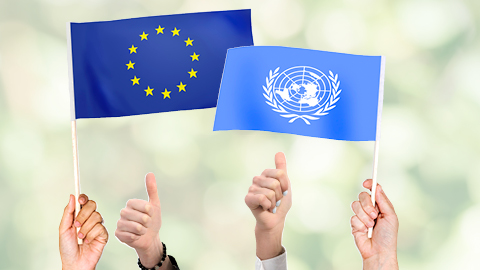 Banderas de la UE y la ONU