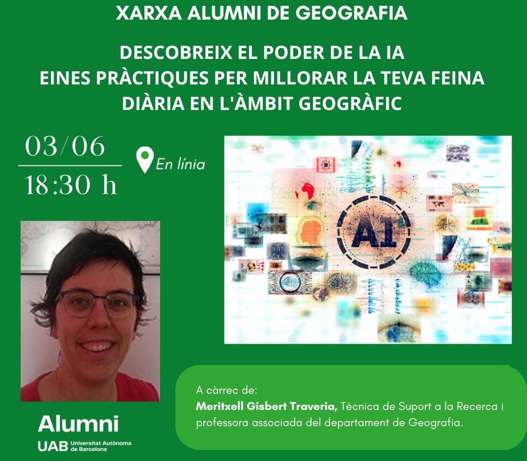 Actividad de Alumni Geografia UAB: Herramientas prácticas para mejorar tu trabajo diario en el ámbito geográfico