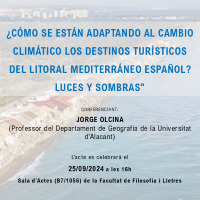 Reproduce el vídeo Conferencia inaugural: Conferencia inaugural: ¿¿Cómo se están adaptando al cambio climático los destinos turísticos del litoral mediterráneo español? Luces y sombras¿, a cargo del Sr. Jorge Olcina, Universidad de Alicante.