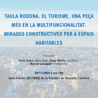 Reproduce el vídeo Mesa redonda: ¿El turisme, una peça més en la multifuncionalitat. Mirades constructives per a espais habitables¿. Carla Izcara (Alba Sud), Bernat Lavaquiol (SOS Pirineus) y Jesús Martín  (Aethnic).