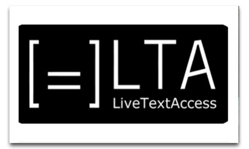 Logotipo del proyecto Live Text Access (LTA), con el texto ¿[=] LTA LiveTextAccess¿ en blanco sobre un fondo negro.