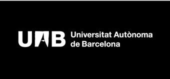 Logotip corporatiu de la UAB a dues línies horitzontal versió en negatiu