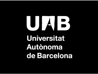 Logotip corporatiu de la UAB a tres línies vertical versió en negatiu