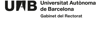Logotip de la UAB a dues línies horitzontal a una sola tinta amb acompanyament de 1r nivell