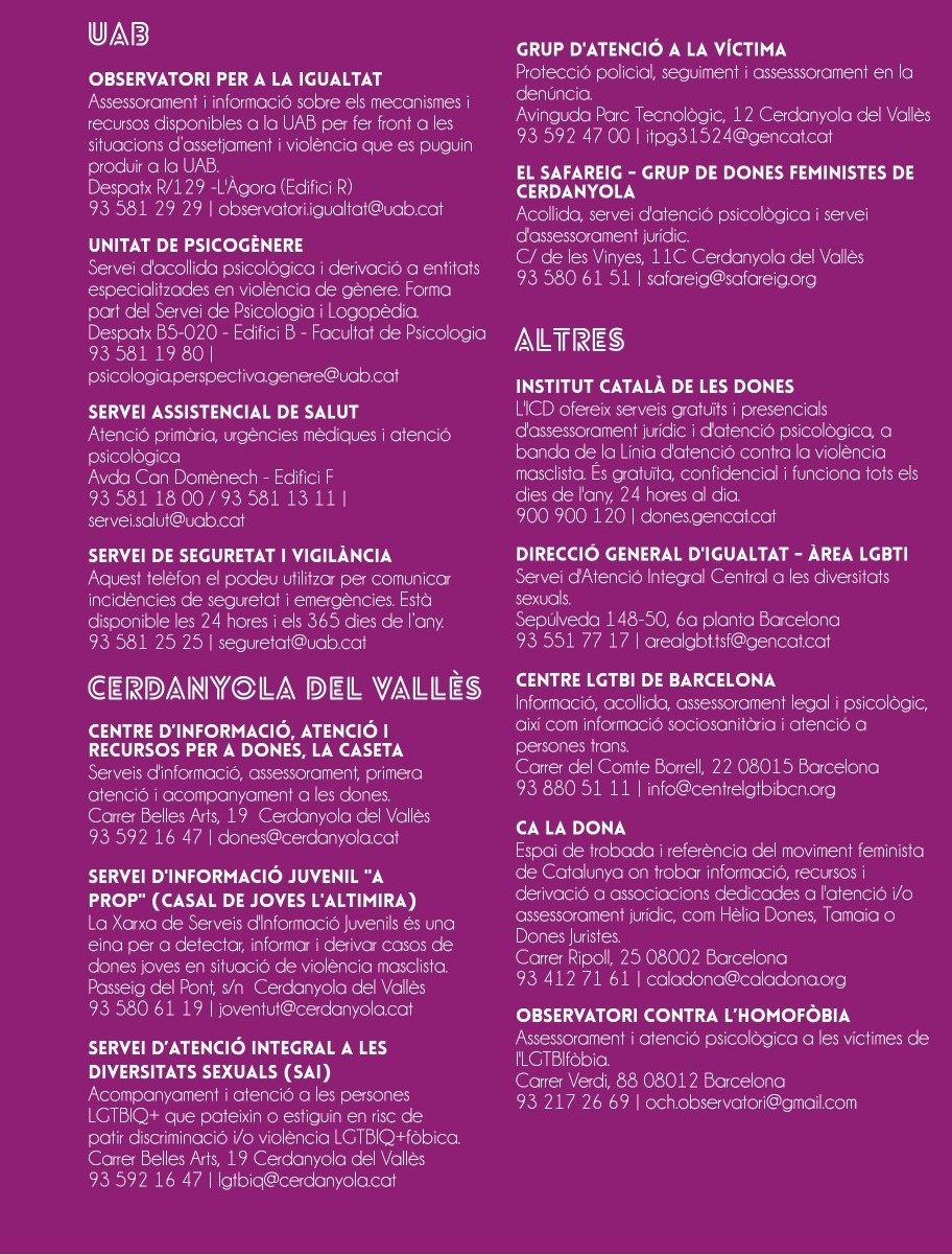 Contactes de diferents entitats de la UAB, Cerdanyola del Vallès i altres. 