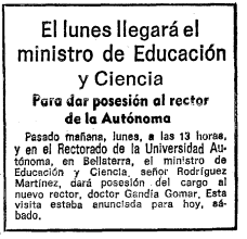 A La Vanguardia es va anunciar la presa de c�rrec del nou rector.  LA VANGUARDIA ESPA�OLA  /  06-10-1973  /  LA VANGUARDIA ESPA�OLA