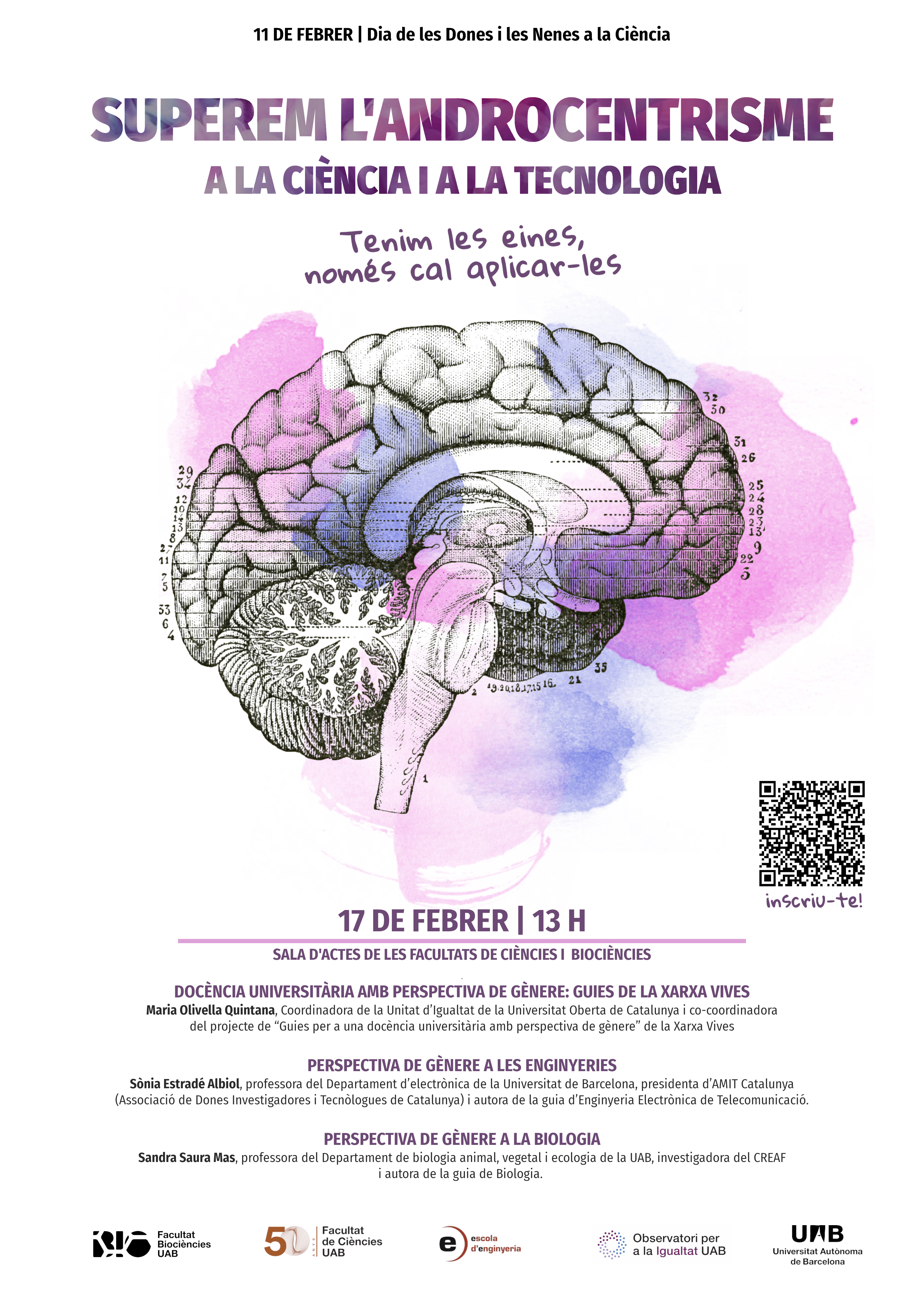 Cartell Acte "Superem l'androcentrisme a la ciencia i a la tecnologia", 17 de febrer a les 13h. 